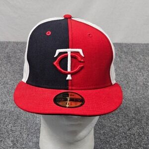 Minnesota Twins New Era 59FIFTY Fitted Hat 6 7/8 Red Navy Split Panel w Box